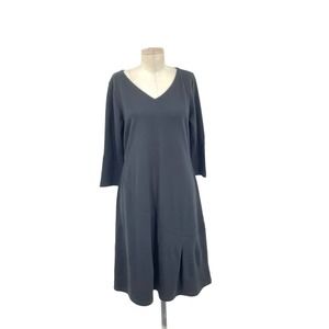 Ibex | Teresa Merino Wool Black Dress V-Neck 3/4 Sleeves - Large